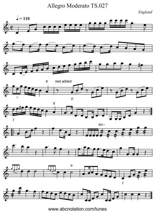Allegro Moderato TS.027 - staff notation