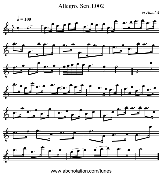 Allegro. SenH.002 - staff notation