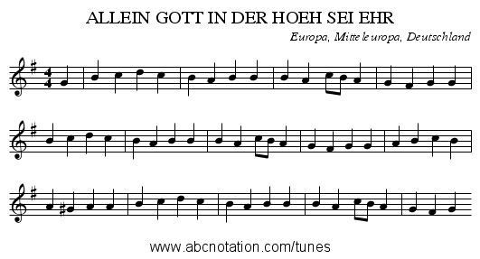 ALLEIN GOTT IN DER HOEH SEI EHR - staff notation