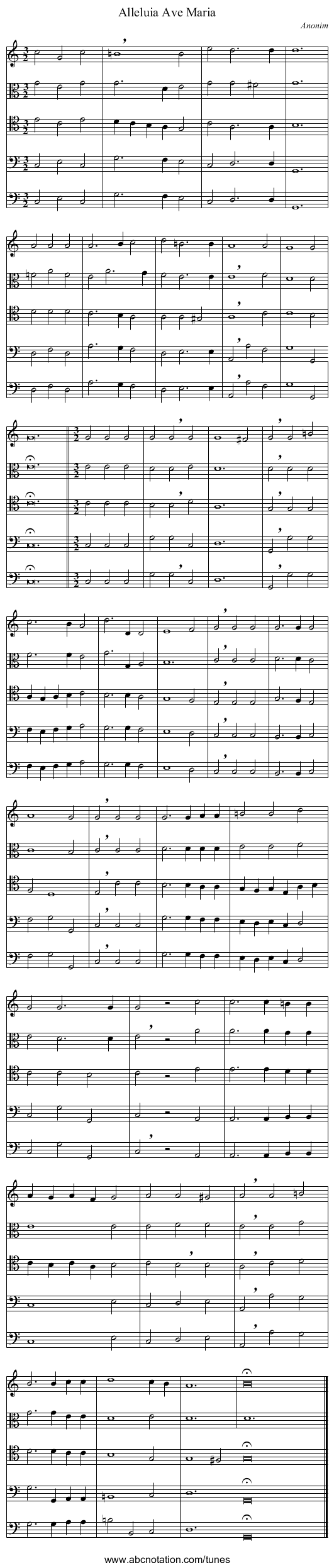 Alleluia Ave Maria - staff notation
