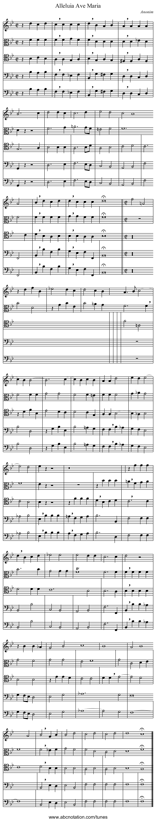 Alleluia Ave Maria - staff notation