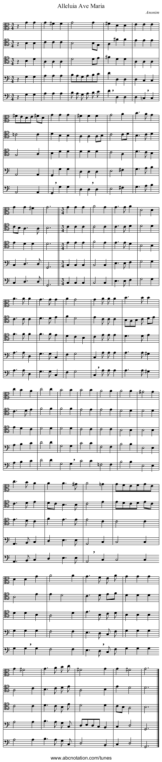 Alleluia Ave Maria - staff notation