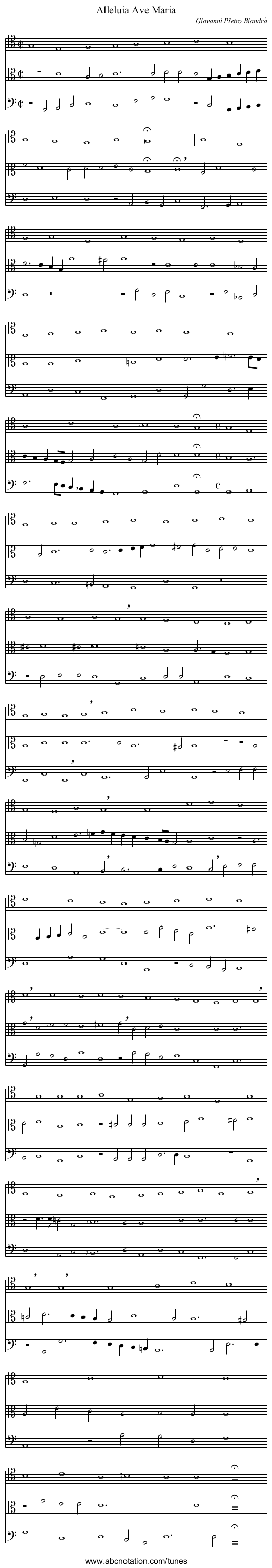 Alleluia Ave Maria - staff notation