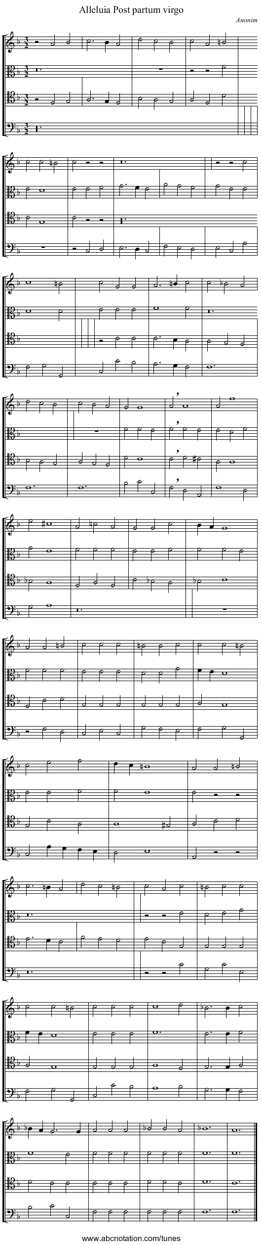 Alleluia Post partum virgo - staff notation