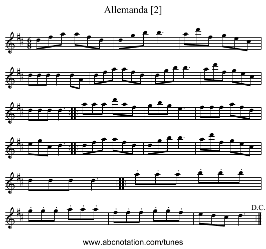 Allemanda [2] - staff notation
