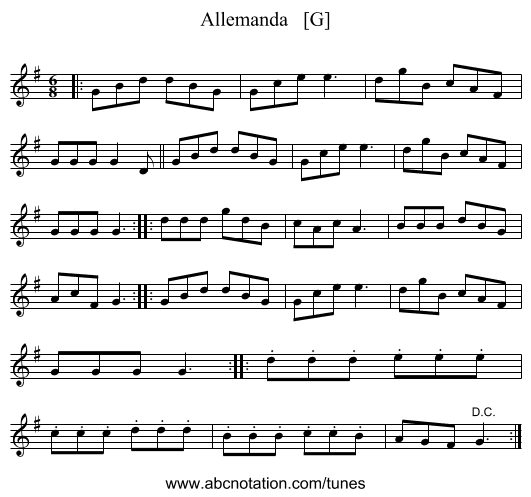 Allemanda   [G] - staff notation