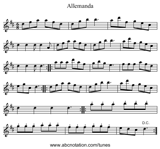 Allemanda - staff notation