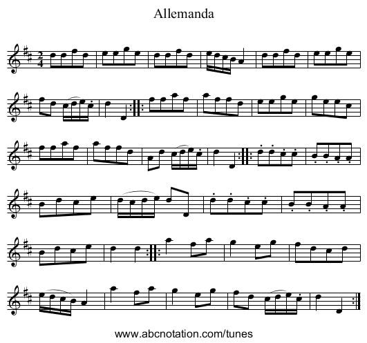 Allemanda - staff notation