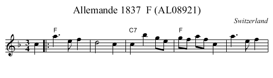 Allemande 1837  F (AL08921) - staff notation