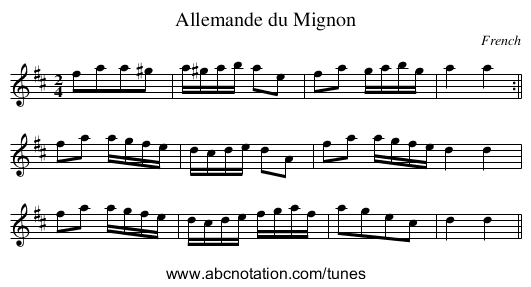Allemande du Mignon - staff notation