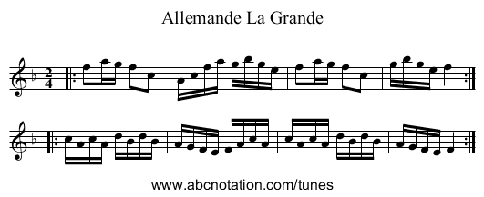 Allemande La Grande - staff notation