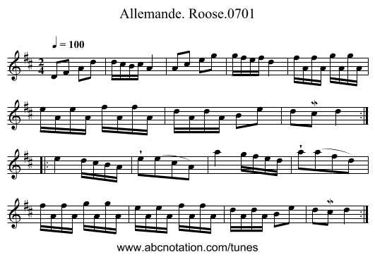 Allemande. Roose.0701 - staff notation