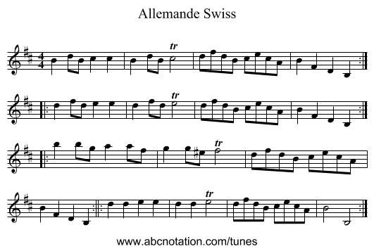 Allemande Swiss - staff notation