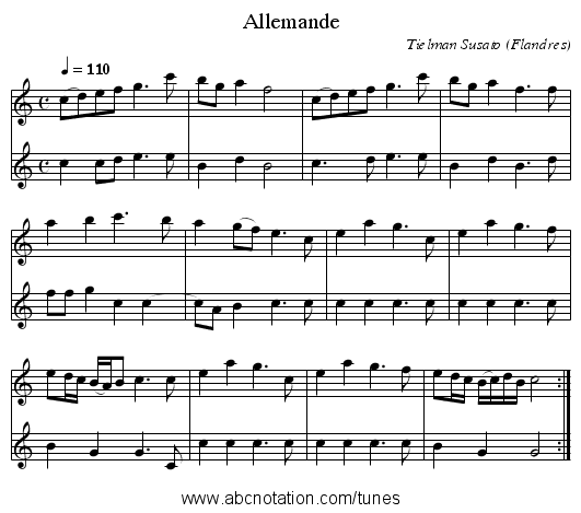 Allemande - staff notation