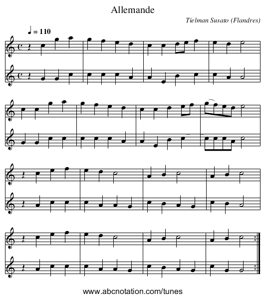 Allemande - staff notation