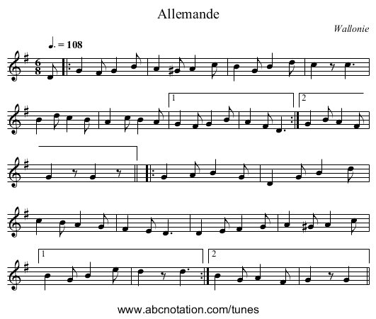 Allemande - staff notation