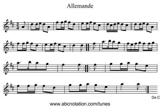 Allemande - staff notation
