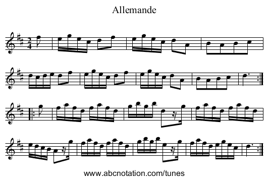 Allemande - staff notation