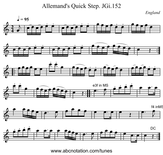 Allemand's Quick Step. JGi.152 - staff notation