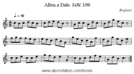 Allen a Dale. JaW.199 - staff notation
