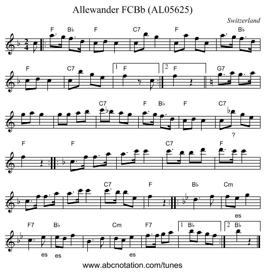 Allewander FCBb (AL05625) - staff notation