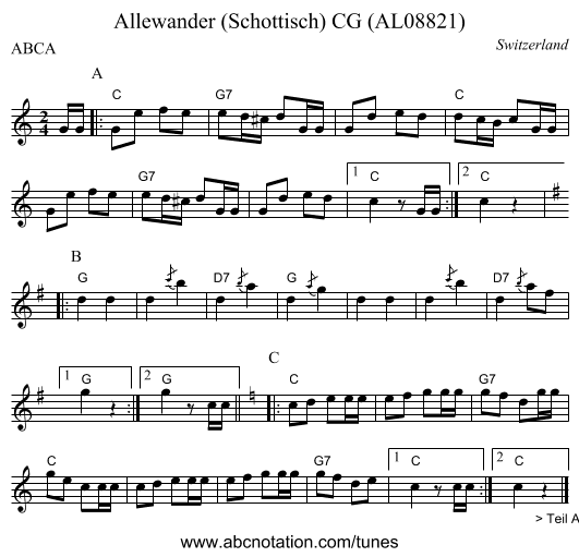 Allewander (Schottisch) CG (AL08821) - staff notation