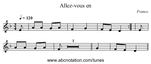 Allez-vous en - staff notation