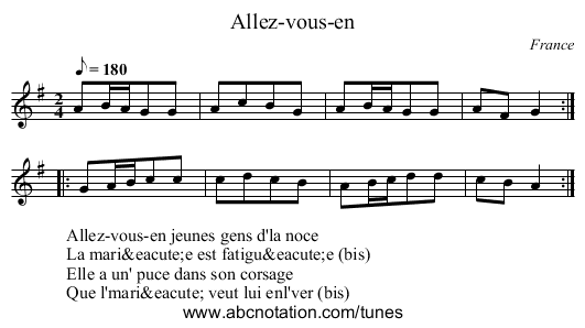 Allez-vous-en - staff notation