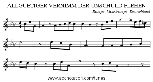 ALLGUETIGER VERNIMM DER UNSCHULD FLEHEN - staff notation