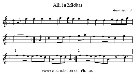 Alli in Midbar - staff notation