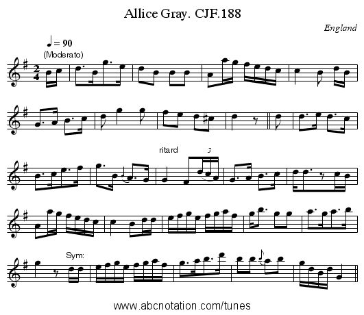 Allice Gray. CJF.188 - staff notation