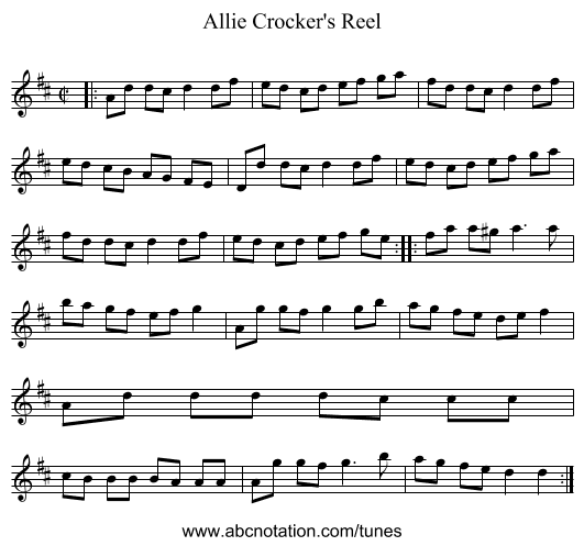 Allie Crocker's Reel - staff notation