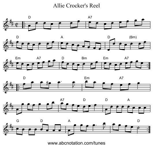 Allie Crocker's Reel - staff notation
