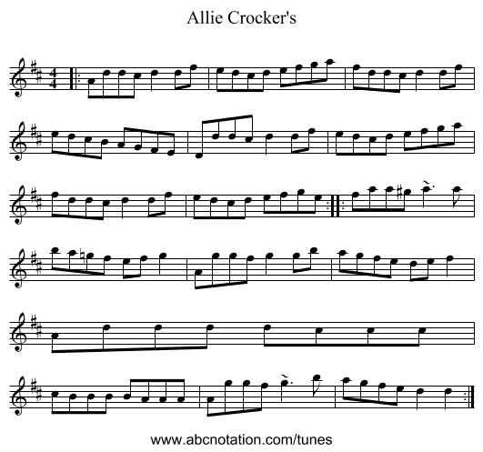 Allie Crocker's - staff notation