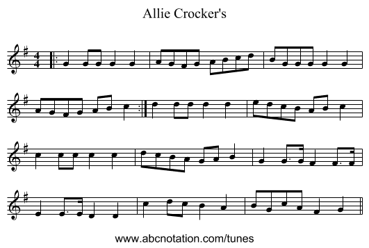 Allie Crocker's - staff notation