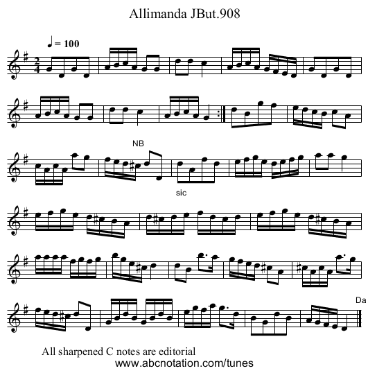 Allimanda JBut.908 - staff notation