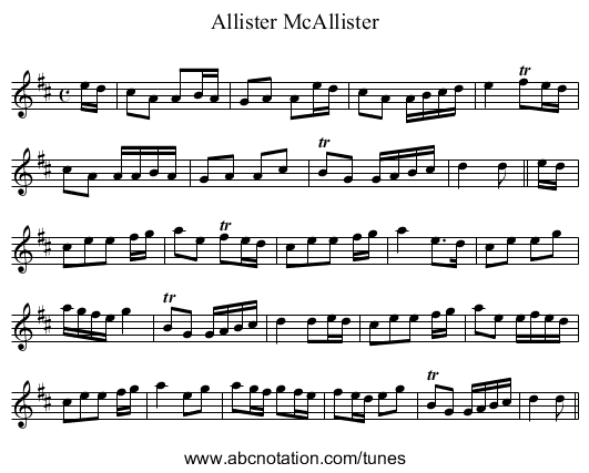 Allister McAllister - staff notation