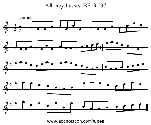 Allonby Lasses. BF13.037 - staff notation