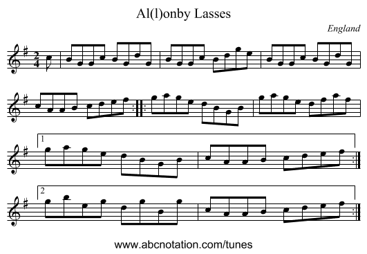Al(l)onby Lasses - staff notation