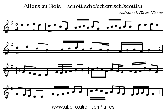 Allons au Bois  - schottische/schottisch/scottish - staff notation