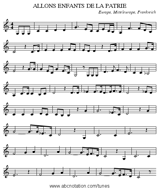 ALLONS ENFANTS DE LA PATRIE - staff notation