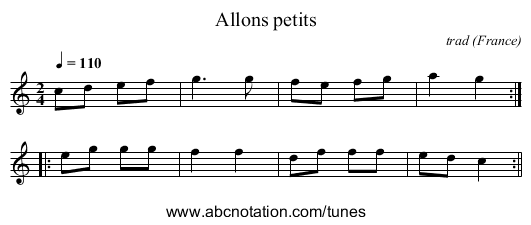 Allons petits - staff notation