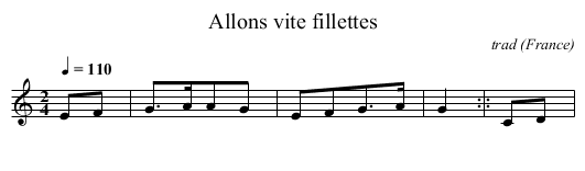 Allons vite fillettes - staff notation