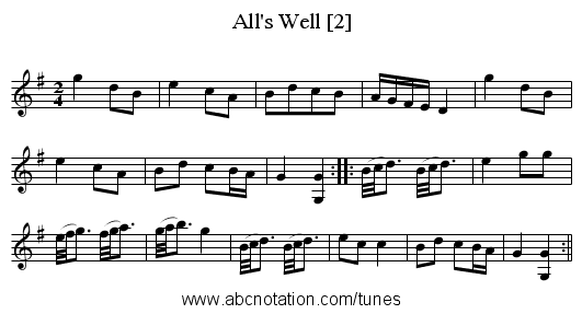 All's Well [2] - staff notation