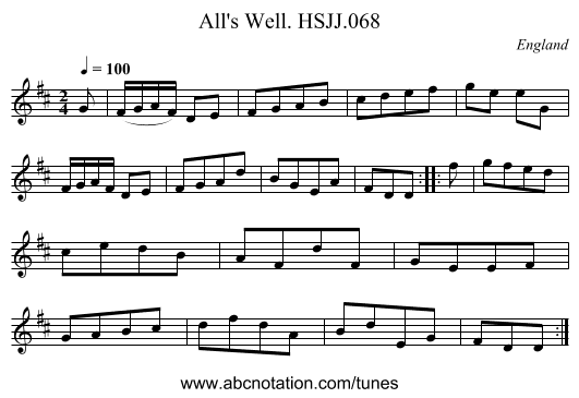 All's Well. HSJJ.068 - staff notation