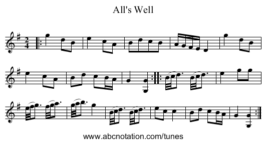 All's Well - staff notation