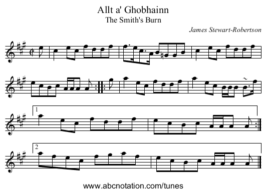 Allt a' Ghobhainn - staff notation