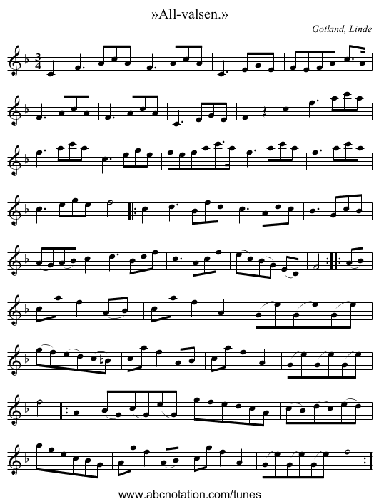 »All-valsen.» - staff notation