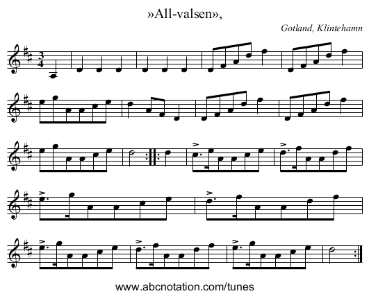 »All-valsen», - staff notation