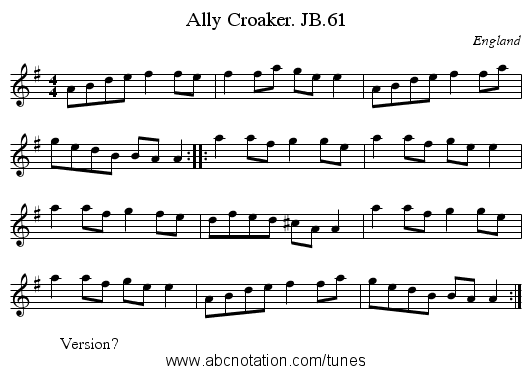 Ally Croaker. JB.61 - staff notation